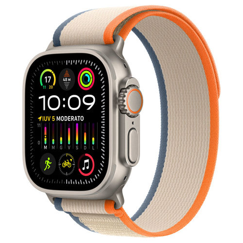 Apple Watch Ultra 2 49mm GPS + Cellular Cassa in Titanio e Trail Loop Arancione/Beige S/M