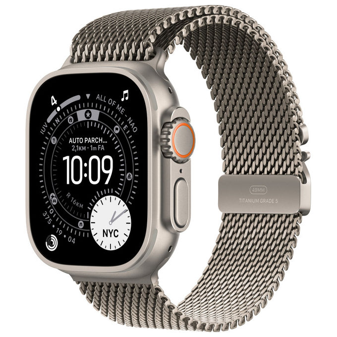 Apple Watch Ultra 3 GPS + Cellular 49mm Cassa Titanio Naturale con Loop in maglia Milanese Titanio - Medium