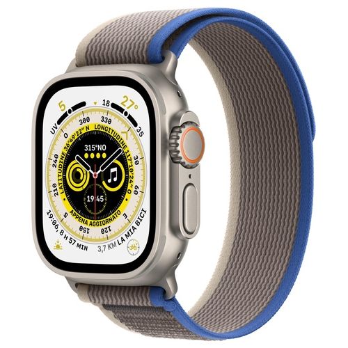 Apple Watch Ultra 49mm GPS + Cellular Cassa in titanio e Trail Loop blu/grigio S/M