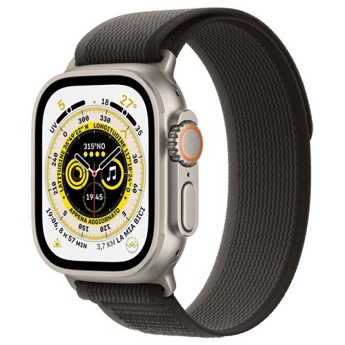 Apple Watch Ultra 49mm GPS + Cellular Cassa in Titanio e Trail Loop Nero/Grigio M/L