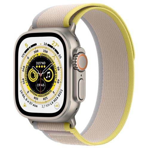 Apple Watch Ultra 49mm GPS + Cellular Cassa in Titanio Trail Loop Giallo/Beige M/L