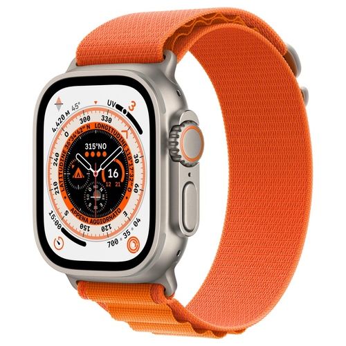 Apple Watch Ultra 49mm GPS + Cellular Cassa in Titanio e Alpine Loop Arancione Large