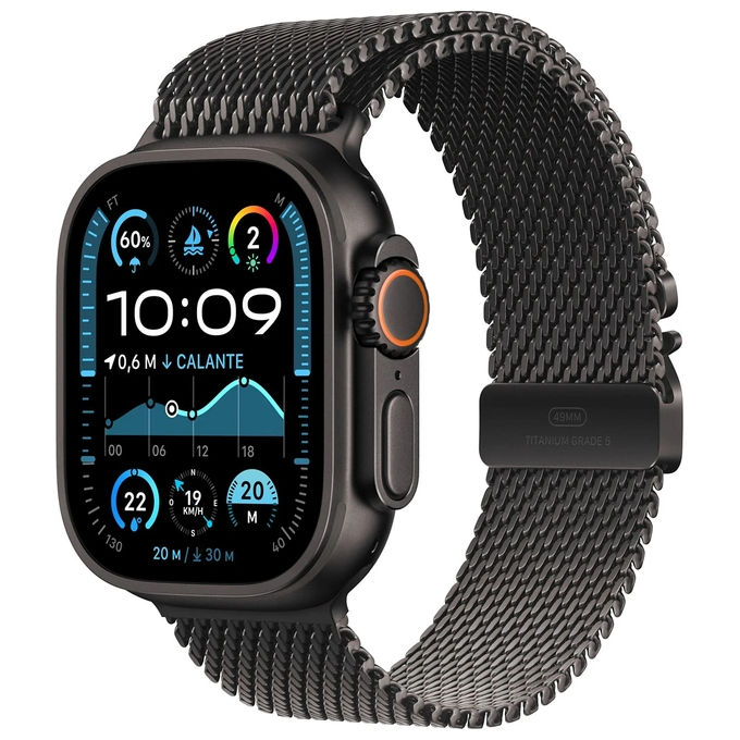 Apple Watch Ultra 2 49mm GPS + Cellular Cassa in Titanio Nero con Loop in maglia milanese in titanio nero - Large