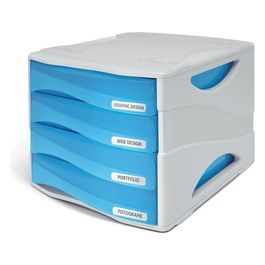 Cassettiera 4 Cassetti Azzurro Trasparente
