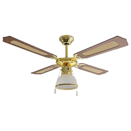 Ventilatore da Soffitto 107cm con 4 pale in Legno e Comando a Corda per un Raffrescamento Efficace