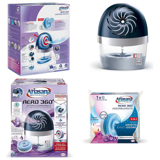 ARIASANA Assorbiumidita' Aero 360° Kit con Ricarica Lavanda 450g Deumidificatore