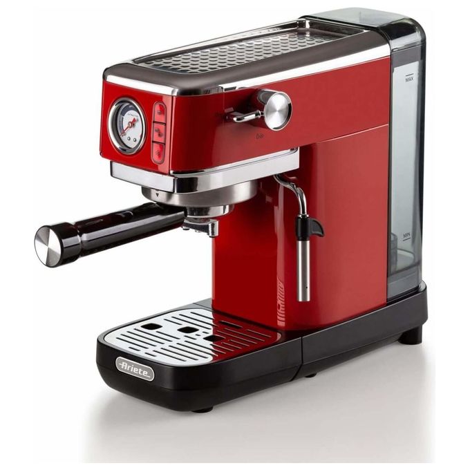 Ariete 1381 Macchina da Caffe' Espresso Rosso Metal Slim Manometro 1300W Capacita 1.1 Litro