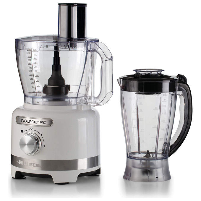 Ariete 1782 Gourmet Pro Moderna, Robot da cucina, Tritatutto 3L, Frullatore 2L, 2 velocità + Pulse, Set di lame + Disco in acciaio inox, Accessorio spremiagrumi, Bianco