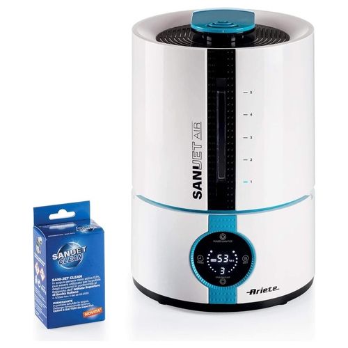 2836 Sani-Jet Air - Umidificatore a ultrasuoni, capacità 5 L, per ambienti fino a 90 m², autonomia 15 ore, funzione igienizzante, ionizzatore, display LED touch, Bianco/Azzurro
