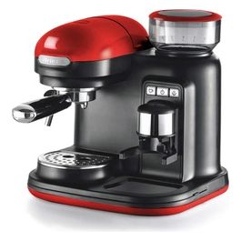 Macchina per Espresso con Macinacaffe' Integrato Moderna Cappuccinatore Montalatte 1080W Rosso/Nero