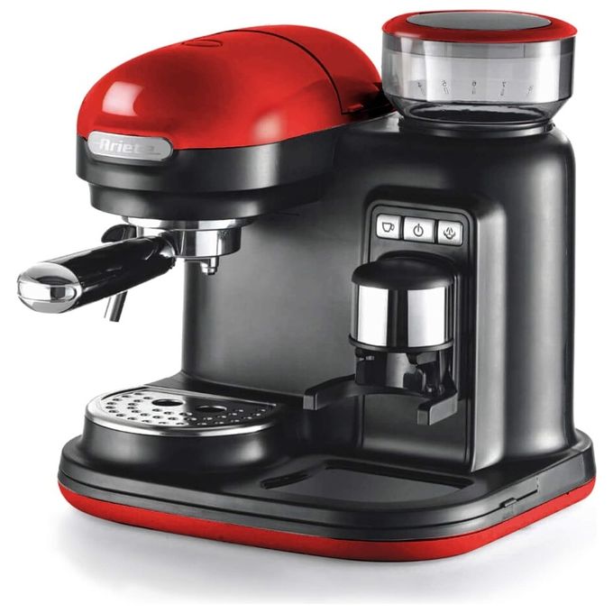Image of Ariete Macchina per Espresso con Macinacaffe' Integrato Moderna Cappuccinatore Montalatte 1080W Rosso-Nero
