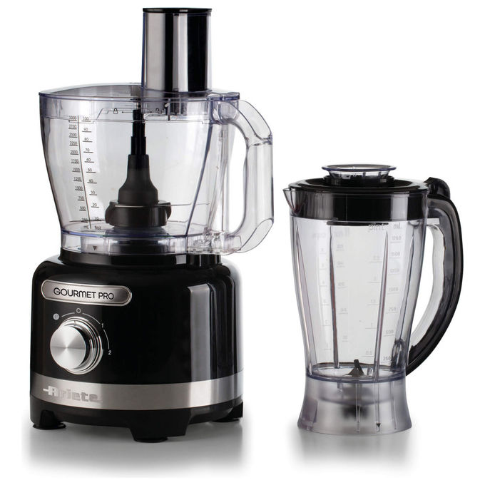 Ariete 1782 Gourmet Pro Moderna, Robot da cucina, Tritatutto 3L, Frullatore 2L, 2 velocità + Pulse, Set di lame + Disco in acciaio inox, Accessorio spremiagrumi, Nero