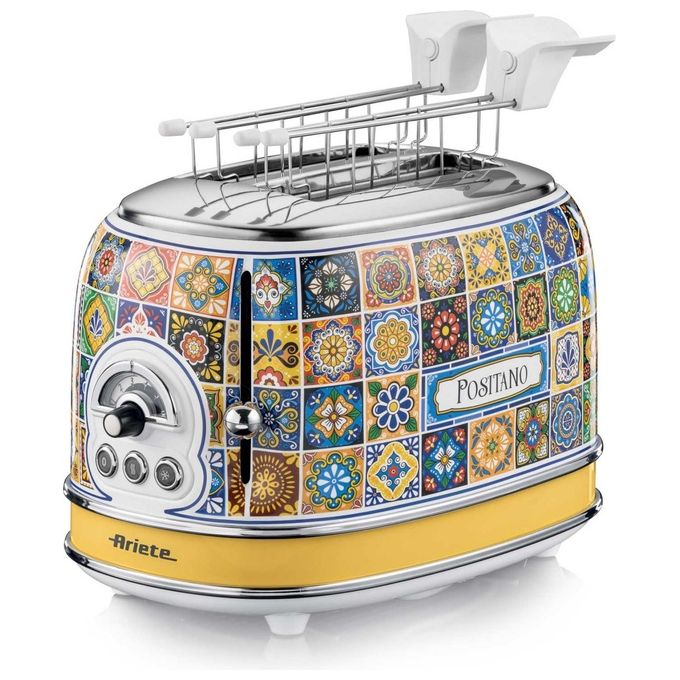 Ariete 105 positano edition tostapane elettrico in metallo 2 fessure 810 w 6 livelli di doratura funzione defrost espulsione automatica vassoio raccogli briciole