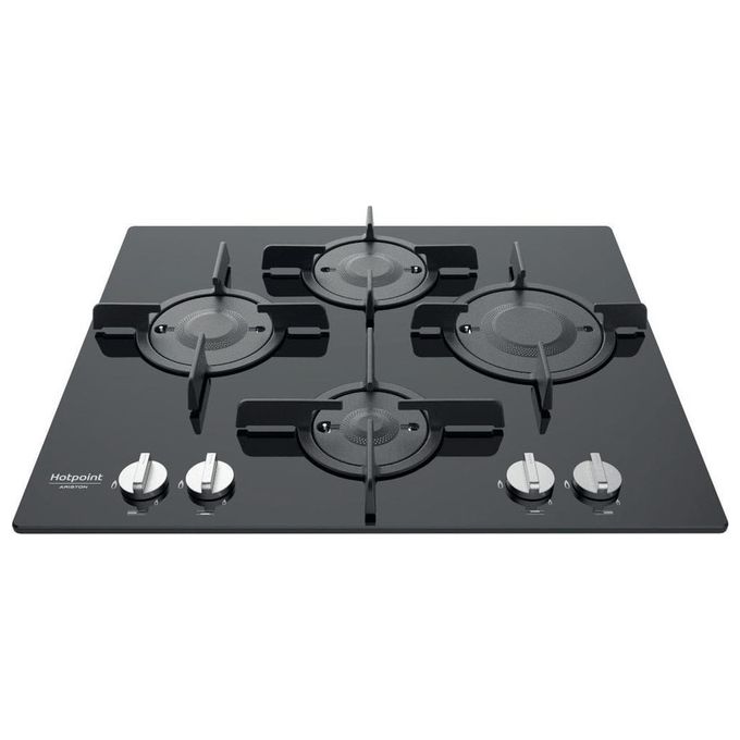 Hotpoint Ariston FTGHG 641 D-HA(BK) Piano Cottura a Gas in Vetro Temperato 4 Fuochi Griglie in Ghisa 60 cm Nero