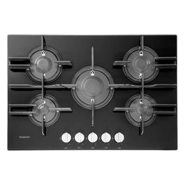 Hotpoint Ariston FTGHG 751 D/HA(BK) Piano Cottura a Gas in Vetro Temperato 5 Fuochi Griglie in Ghisa 75 cm Nero