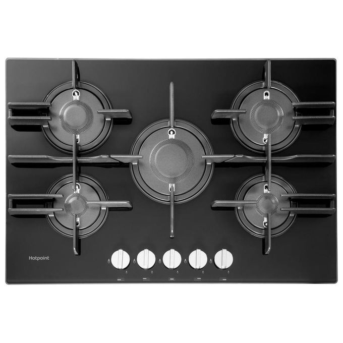 Hotpoint Ariston FTGHG 751 D-HA(BK) Piano Cottura a Gas in Vetro Temperato 5 Fuochi Griglie in Ghisa 75 cm Nero