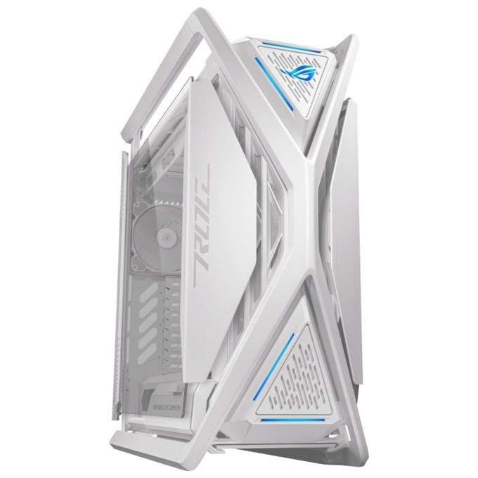 Asus ROG Hyperion GR701 PC Case, supporta 2 Radiatori da 420 mm, 4 Ventole PWM da 140 mm, Pannelli Laterali Pieghevoli, supporto VGA integrato e Hub ARGB, Pannello Frontale 2 x USB Type-C, Bianco