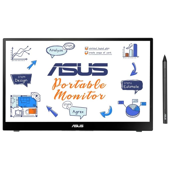 Asus ZenScreen Ink Monitor da Gaming Portatile Touch 14” 1080P FHD (MB16AMT) – Monitor da Viaggio IPS USB-C e HDMI, Touch Screen a 10 Punti, Cavalletto integrato, Monitor Esterno per Laptop e Telefono