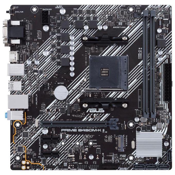 ASUS PRIME B450M-K II, Scheda madre micro ATX AMD B450 (Ryzen AM4) con supporto M.2, HDMI/DVI-D/D-Sub, SATA 6 Gbps, 1 Gb Ethernet, USB 3.2 Gen 1 Type-A, BIOS FlashBack