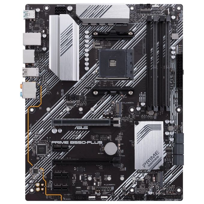 ASUS PRIME B550-PLUS, Scheda madre ATX AMD B550 (Ryzen AM4), PCIe 4.0, doppio M.2, 1 Gb Lan, HDMI, DP, SATA 6 Gbps, USB 3.2 Gen 2 Type-A e Type-C, Connettori Aura Sync RGB