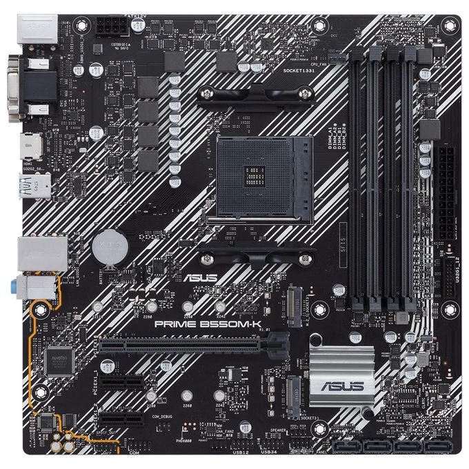 ASUS PRIME B550M-K, Scheda madre micro ATX AMD B550 (Ryzen AM4), dual M.2, PCIe 4.0, 1 Gb Lan, HDMI-D-Sub-DVI, SATA 6 Gbps, USB 3.2 Gen 2 Type-A e sup