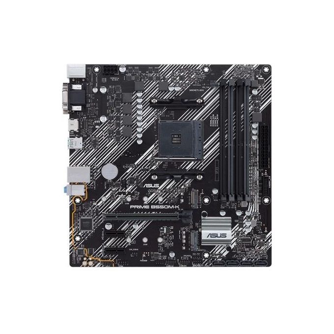 ASUS PRIME B550M-K, Scheda madre micro ATX AMD B550 (Ryzen AM4), dual M.2, PCIe 4.0, 1 Gb Lan, HDMI/D-Sub/DVI, SATA 6 Gbps, USB 3.2 Gen 2 Type-A e supporto per connettori RGB Aura Sync RGB