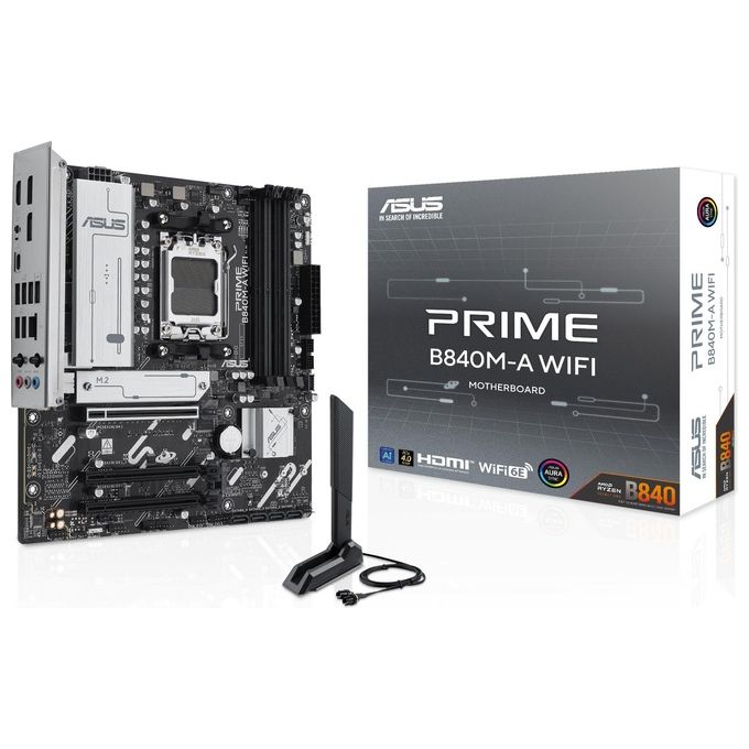 ASUS PRIME B840M-A WiFi Scheda Madre AMD mATX Slot DDR5 PCIe 4.0 Ready 3 slot M.2 WiFi 6E Ethernet Realtek 25 GB DisplayPort HDMI USB-C da 5 Gbps Fronte e Retro BIOS Flashback e Aura Sync
