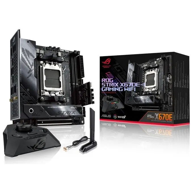 Image of ASUS ROG Strix X670E-I Gaming WiFi Scheda Madre Gaming Mini-ITX AMD X670 AMD AM5 DDR5 PCI 5.0 Intel 2.5Gb Ethernet WiFi 6E (802.11 ax) 2xM.2 2xSATA 6GB-s Aura Sync RGB Nero