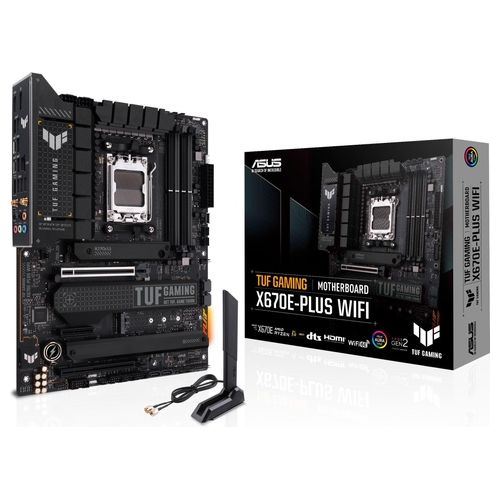 ASUS TUF GAMING X670E-PLUS WIFI, Scheda Madre ATX, AMD X670, AMD AM5, DDR5, PCI 5.0, Realtek 2.5Gb Ethernet, WiFi 6E (802.11 ax), 4xM.2, 4xSATA 6GB/s, Realtek 7.1 Surround, Aura Sync RGB, Nero