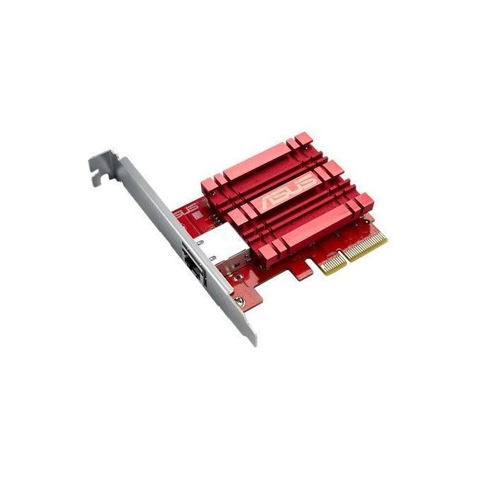 ASUS XG-C100C - Adattatore di rete PCIe 10GBase-T compatibile con le versioni precedenti con standard 5/2.5/1G e 100Mbps, una porta RJ45 e QoS integrato Rosso/Argento