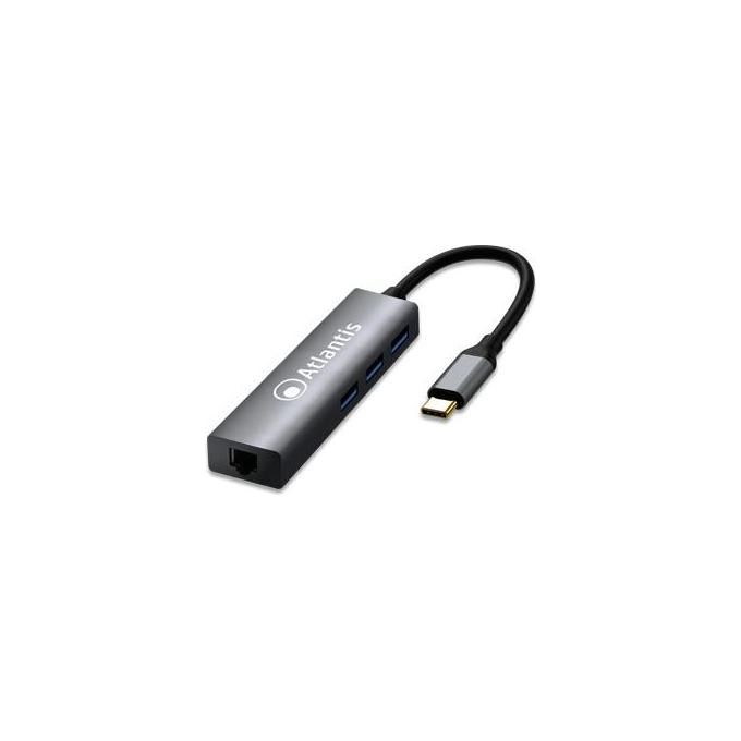 Atlantis Land A04-TC_LAN+HB Hub di Interfaccia Usb 3.0 Type-C Nero
