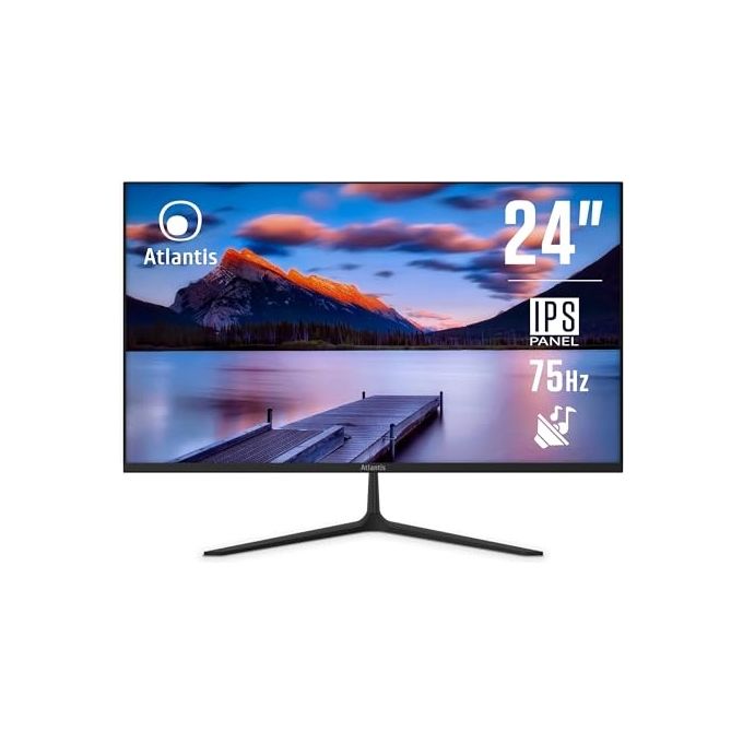Image of Atlantis Monitor 24 pollici, schermo 24'' IPS 75Hz, Full HD 1920x1080, VGA HDMI DP, MULTIMEDIALE, FreeSync, Uscita Audio-Cuffie, inclin, risposta 5ms, Contrasto 1000:1, Angolo 178-178, Cavo HDMI 1,5m