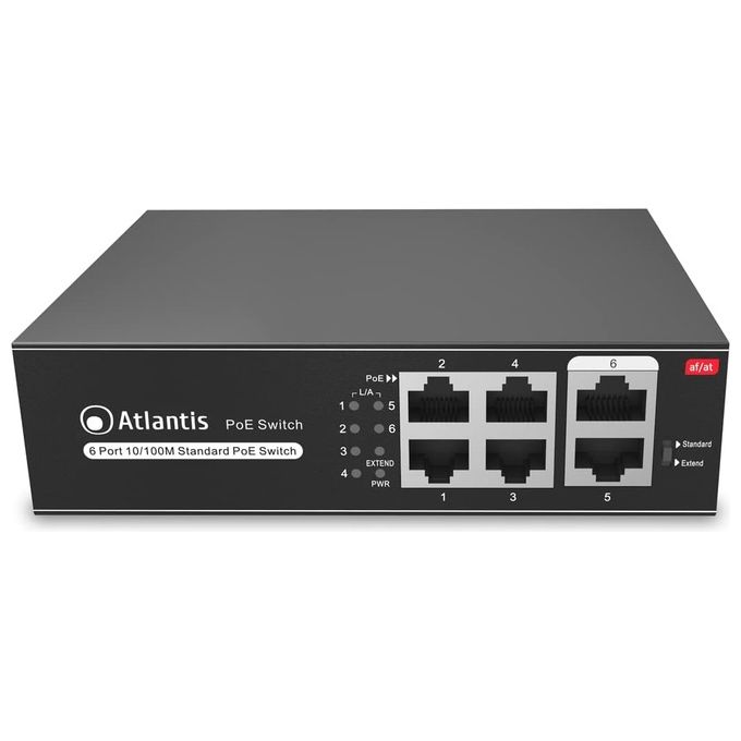 Atlantis Land NetPower F6PoE4 Non Gestito Fast Ethernet 10-100 Supporto Power over Ethernet Nero
