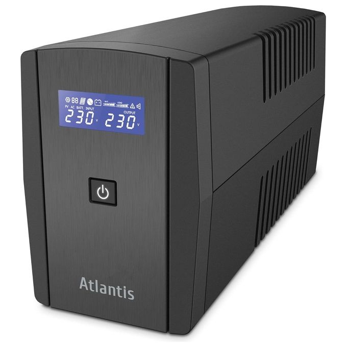 Atlantis OnePower S120, UPS Line Interactive 1000VA/500W, AVR (3 stadi), Onda PseudoSinusoidale, 4 prese IEC, 1 Batteria 12V 9Ah,Software di gestione scaricabile gratuitamente