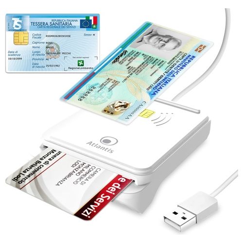 P005-CIEK421C Lettore Smart Card Combo 2in1 NFC Contactless CIE 3.0 CNS CRS Tessera Sanitaria USB colore Bianco