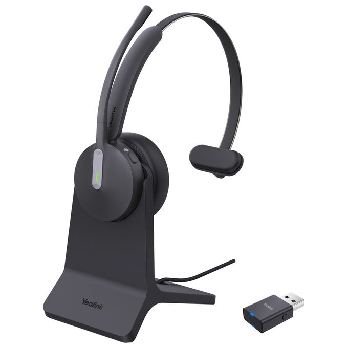 Yealink WH64MONOMSHBWST WH64 Hybrid Auricolare Wireless Mono Bluetooth 5.2 DECT USB-C Teams 14h Base di Ricarica colore Nero