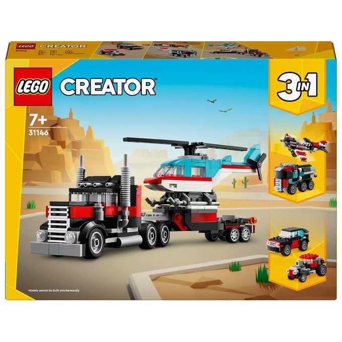 LEGO Creator 31146 3in1 Autocarro con Elicottero, Giochi per Bambini 7+ Anni Ricostruibile in Aereo e Cisterna o Auto e SUV