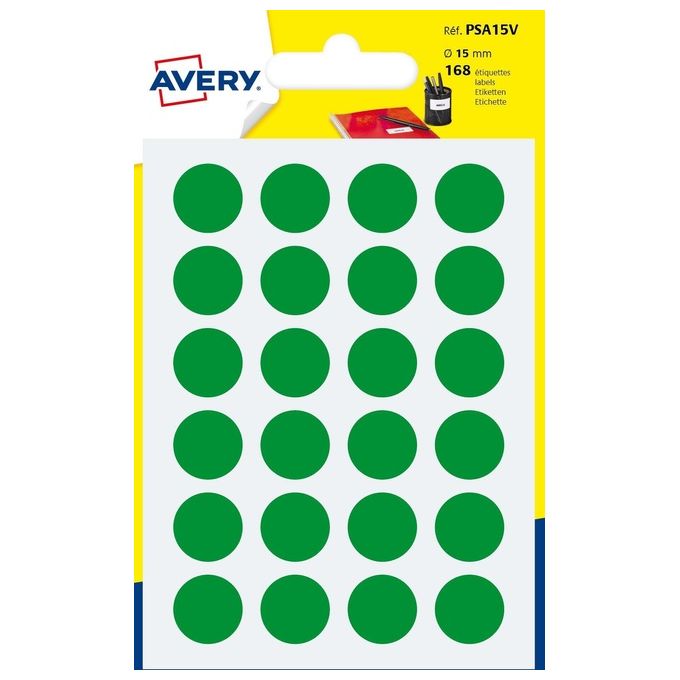 Avery Confezione 168 Bollini Adesivi 15mm Verde