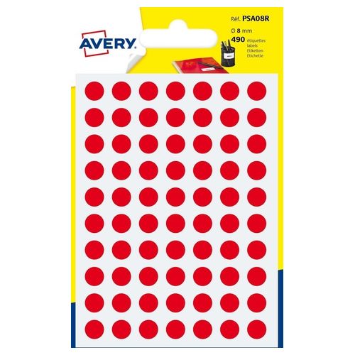 Avery Confezione 490 Etichette Rotonde Rosse 8mm