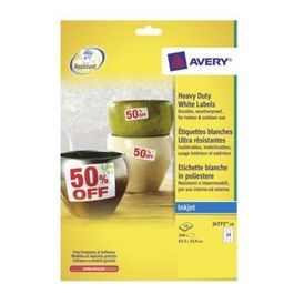 Etichette in Poliestere Bianco 24 Pezzi per Foglio Stampanti Inkjet 10 Fogli 63,5x33,9mm Bianco