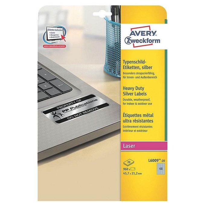 Avery Etichette Poliestiere Argento 45 7x21 2