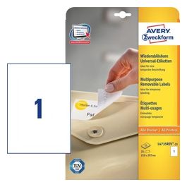 Etichette Rimovibili 1 Pezzo per Foglio 25 Fogli A4 Bianco