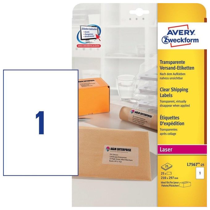 Avery Etichette Trasparenti 210 X 297 Singolo