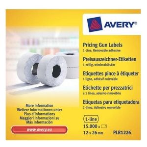 Avery Plr1226 Etichette Removibili per Prezzatrici 1 Linea 12x26mm Bianco Confezione 10 Rotoli da 1500 Etichette