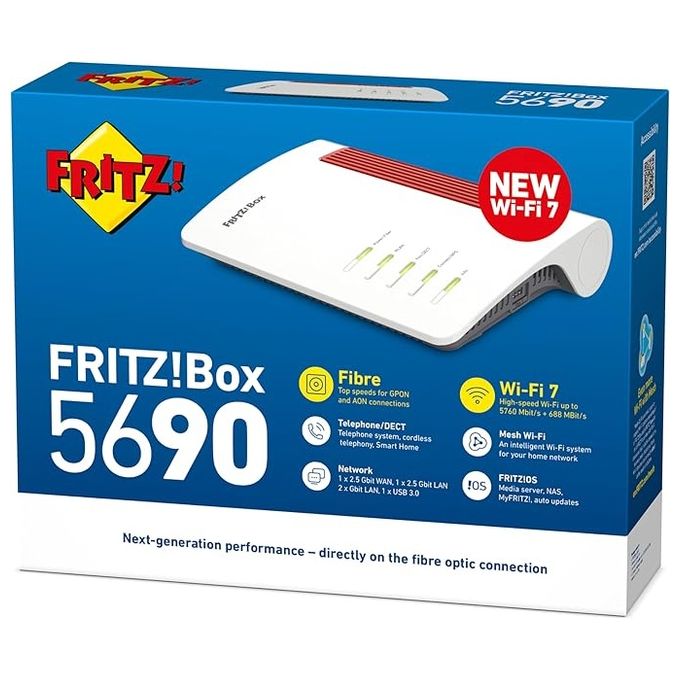 Avm Fritz!Box 5690 Router Modem Integrato AON GPON WiFi 7 2.5Gbit Lan-Wlan e Dect