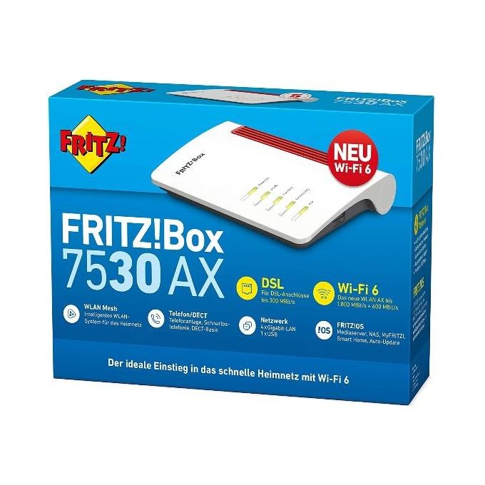 AVM FRITZ!Box 7530 AX Router Wireless Gigabit Ethernet Dual-Band 2.4GHz/5GHz Rosso/Bianco