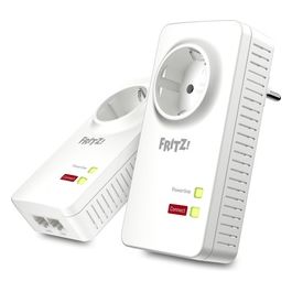 AVM Fritz! Powerline 1220E Set Kit di 2 Adattatori con Presa Passante, Fino a 1200 Mbps, 2 Porte LAN Gigabit, Plug and Play, Eco Mode