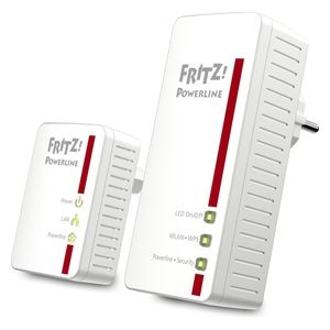 Avm Fritz! Powerline 540E WLAN Set International - Adattatore / estensore della linea di alimentazione, PLC, compatibile HomePlug AV2, IEEE P1901, 500 Mbps, punto di accesso WiFi integrato N, 2 porte LAN Fast Ethernet, Interfaccia in italiano