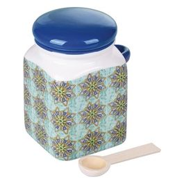 Barattolo 433 ml in ceramica, cucchiaino in bamboo, decoro mediterraneo, Infinito Panarea