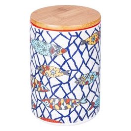 Barattolo 870 ml in ceramica, coperchio in bamboo, decoro marino, Los Cabos